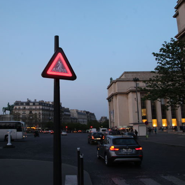 Matrix active light-emitting signs on the streets of Paris, France